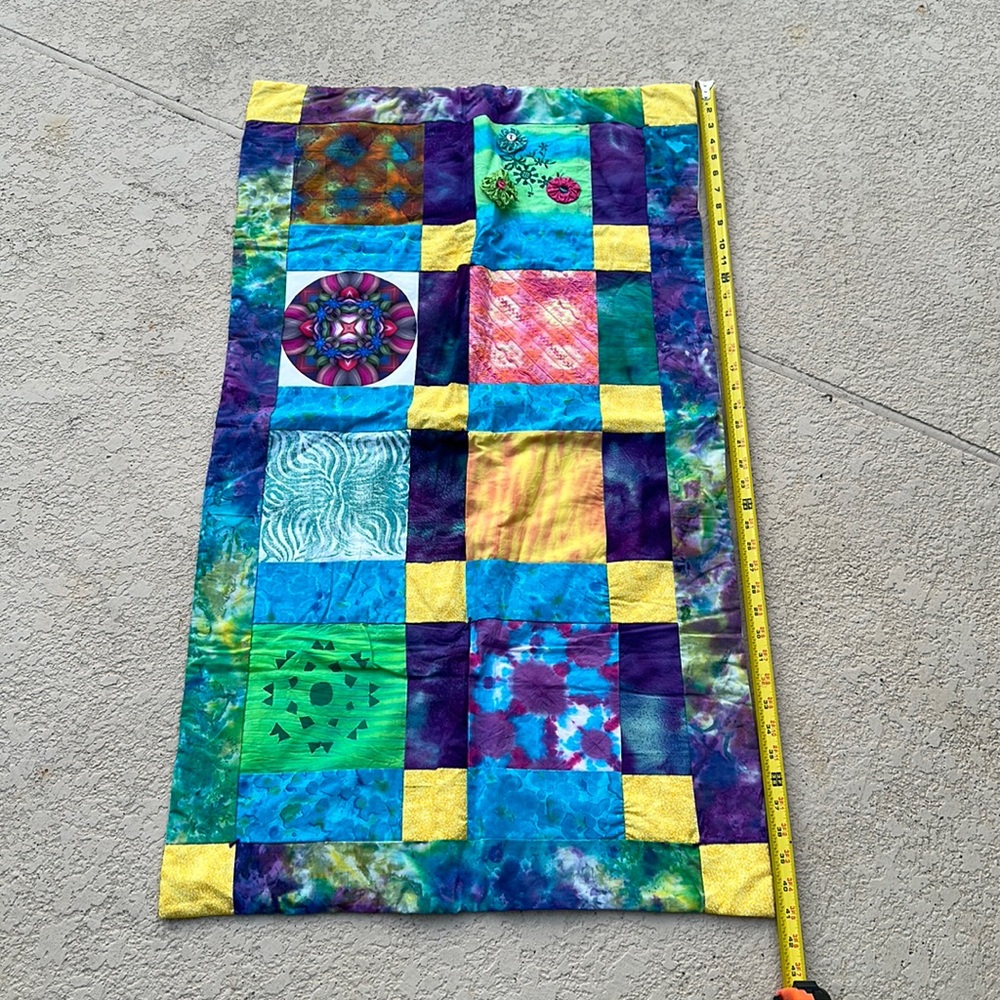 Handmade colorful quilt. 41 x 22.5”